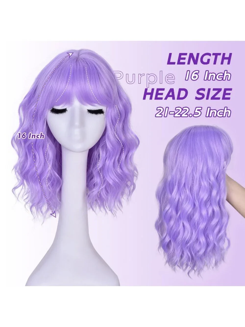 Women's Purple 14 Inch Natural Synthetic Short Curly Wavy Fiber Wigs